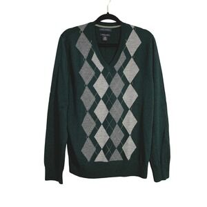 Banana Republic Extra Fine‎ Merino Wool Argyle V Neck Sweater Mens Medium